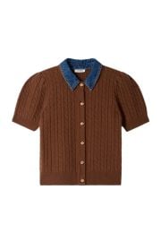 Cardigan with detachable denim collar at Nordstrom