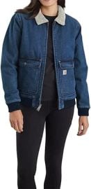 Carhartt Womenx27s Relaxed Fit Denim Sherpa-Lined Jacket at Womenx27s Coats Shop at Amazon