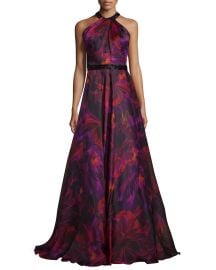 Carmen Marc Valvo Sleeveless Floral Silk Organza Gown at Neiman Marcus