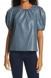 Carol Faux Leather Puff Sleeve Top at Nordstrom