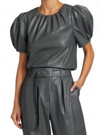 Carol Faux Leather Short Puff-Sleeve Top at Saks Fifth Avenue