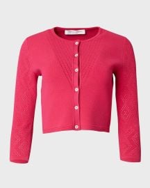 Carolina Herrera 34 Sleeve Pointelle Knit Crop Cardigan at Neiman Marcus