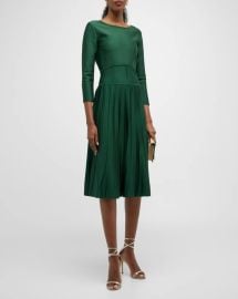 Carolina Herrera Corset-Waist Pleated Midi Dress at Neiman Marcus