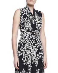 Carolina Herrera Daisy-Print Sleeveless Ascot Blouse at Neiman Marcus