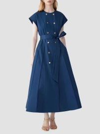 Carolina Herrera Double-Breasted & Belted Stretch-Cotton A-Line Midi-Dress | Saks Fifth Avenue at Saks Fifth Avenue