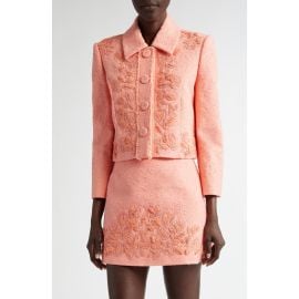 Carolina Herrera Embellished Slub Cotton & Linen Blend Crop Jacket at Nordstrom