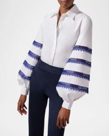 Carolina Herrera Embroidered Puff-Sleeve Button-Down Shirt at Neiman Marcus