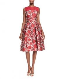 Carolina Herrera Fit-and-Flare Rose-Print Cocktail Dress Red RoseWhite at Neiman Marcus