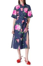 Carolina Herrera Floral Belted Silk Shirtdress in Midnight-Multi  at Nordstrom