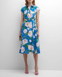 Carolina Herrera Floral Cap Sleeve Midi Dress at Neiman Marcus