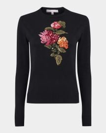 Carolina Herrera Floral Embroidered Silk Cotton Crewneck Sweater at Neiman Marcus
