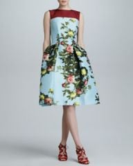 Carolina Herrera Floral Jacquard Full-Skirt Dress SkyMulticolor at Neiman Marcus