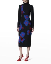 Carolina Herrera Floral Jacquard Mock-Neck Midi Dress at Neiman Marcus