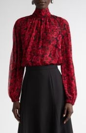 Carolina Herrera Floral Mock Neck Gathered Top at Nordstrom