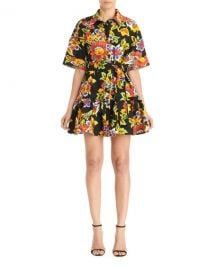 Carolina Herrera Floral Oversized Mini Shirtdress w  Gathered Flounce Hem at Neiman Marcus