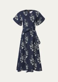 Carolina Herrera Floral-Print Denim Belted Midi Dress - at Bergdorf Goodman