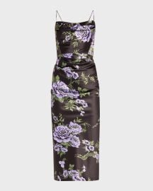 Carolina Herrera Floral Print Draped Midi Dress at Neiman Marcus