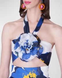 Carolina Herrera Floral Print Halter Bralette Top W Removable Flower at Neiman Marcus