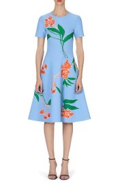 Carolina Herrera Floral Print Jacquard Knit Fit Flare Dress at Nordstrom