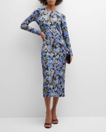 Carolina Herrera Floral Print Long Sleeve Midi Dress at Neiman Marcus