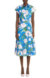 Carolina Herrera Floral Wrap Front Stretch Cotton Shirtdress at Nordstrom