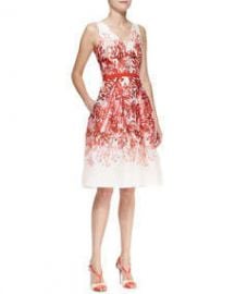 Carolina Herrera Full-Skirt Printed A-Line Dress at Neiman Marcus