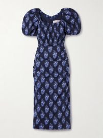 Carolina Herrera Gathered floral print cotton blend poplin midi dress at Net a Porter