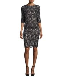 Carolina Herrera Half-Sleeve Lace Sheath Dress  Black at Neiman Marcus