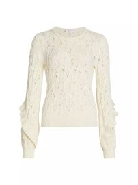 Carolina Herrera Ivory Puff Sleeve Cable Knit Sweater at Saks Fifth Avenue