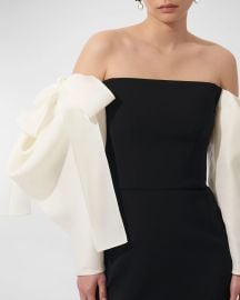 Carolina Herrera Off-Shoulder Mini Dress with Draped Bow Sleeves at Neiman Marcus