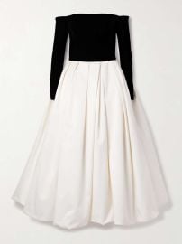 Carolina Herrera Off the shoulder pleated two tone velvet and sateen midi dress at Net a Porter