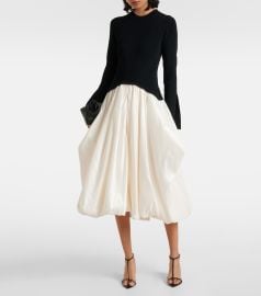 Carolina Herrera Off the shoulder pleated two tone velvet and sateen midi dress at Mytheresa