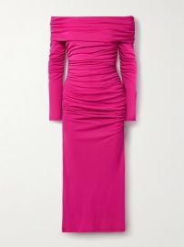 Carolina Herrera Off the shoulder ruched stretch jersey midi dress at Net a Porter