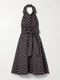 Carolina Herrera Polka dot halterneck cotton blend twill midi dress at Net a Porter