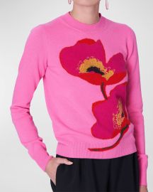 Carolina Herrera Poppy Embroidered Cashmere Sweater at Neiman Marcus