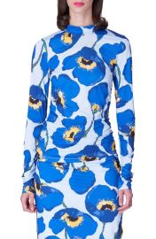 Carolina Herrera Poppy Print Mock Neck Top at Nordstrom