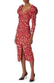 Carolina Herrera Rose Print Juliet Sleeve Sheath Dress in Icon Red Multi  at Nordstrom