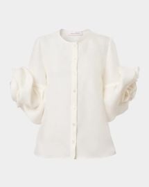Carolina Herrera Rosette Silk Gazar Button Front Blouse at Neiman Marcus