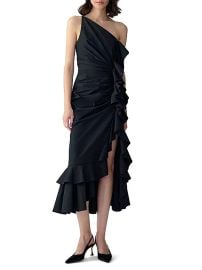 Carolina Herrera Ruched One-Shoulder Ruffle Cocktail Dress | Saks Fifth Avenue at Saks Fifth Avenue