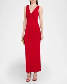 Carolina Herrera Ruched V Neck Column Dress at Neiman Marcus