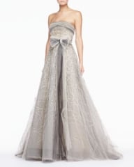 Carolina Herrera Strapless Tulle Gown Platinum at Neiman Marcus