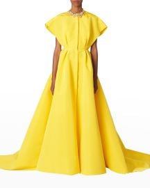 Carolina Herrera Strong-Shoulder Kimono-Sleeve Silk Gown at Neiman Marcus