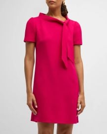 Carolina Herrera Tie Boat Neck Wool Mini Dress at Neiman Marcus