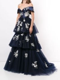 Carolina Herrera Tiered Floral Lace Gown at Farfetch