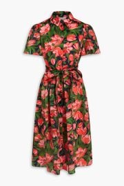 Carolina Herrera Tulip Print Silk Organza Belted Shirtdress at The Outnet