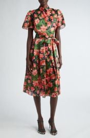 Carolina Herrera Tulip Print Silk Organza Belted Shirtdress at Nordstrom