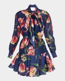 Carolina Herrera Tulip Tie Neck Mini Shirtdress at Neiman Marcus