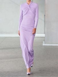 Carolina Herrera Twisted Gathered Jersey Gown in Lavender at Net a Porter