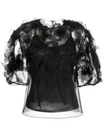 Carolina Herrera floral-appliqu Silk Blouse Black at Farfetch