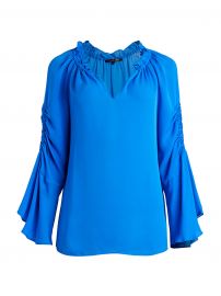 Carolina Ruched Silk Bell-Sleeve Blouse at Saks Off 5th